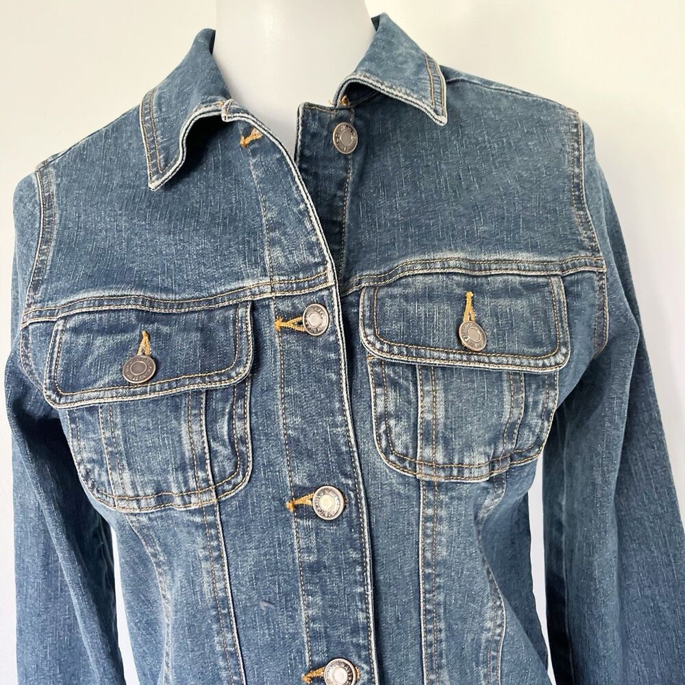 Vintage Old Navy Denim Jacket S Small Stretch Cotton Y2K Revival Utility Chic - Picture 10 of 16